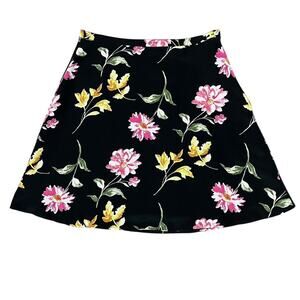 VTG 90s Petite Sophisticate Black & Pink Whimsical Floral Silk Midi Skirt 10/M